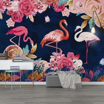 wellyu saját háttérképet papier peint freskó 3d Kézzel festett növény, virág flamingo háttér tapéta freskó papírt tapiz