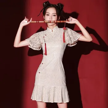 Szexi Női Csipke Qipao Királyi Hercegnő Este Fél Dress A Kínai Nők Fodros Cheongsam Vestidos Keleti Fiatal Lányok Qi Pao