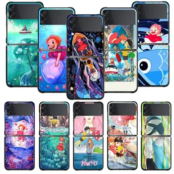 Japán Anime Ponyo Sophie Howl Telefon tok Samsung Galaxy Z Flip 4 Z Flip3 5G az Esetben a Galaxy Z Flip PC Kemény Héj Fundas