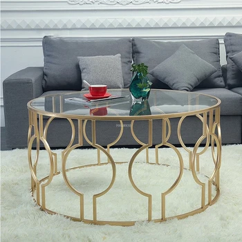 Kreatív Arany, Vas Asztalkák Fény Luxus Otthon Bútor Nappali Kerek Asztalon Tervező Edzett Üveg Dohányzóasztal