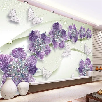 beibehang Egyéni Fotó Tapéta 3D Freskó Fali Matrica Lila Gyémánt Pillangó Virág Háttér Fal cucc de parede