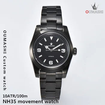 OUMASHI 39mm watch NH35 fekete szíj zafír kristály világító számlap automatikus ezüst vízálló 100m aszeptikus nézni 005