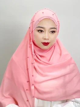 Muszlim Rózsaszín Gyöngyös Hidzsáb egyszínű Fényes Hidzsáb Arab Hidzsáb Nők Hidzsáb Puha, Könnyű Viselet Hidzsáb török Fejét Csavarja Sál