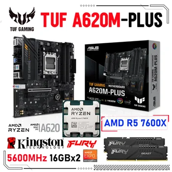 AMD a620 típusú ASUS TUF JÁTÉK A620M-PLUS Alaplap Asztali AM5 az AMD Ryzen 5 7600X Processzor+Kingston RAM DDR5 5600MHz 16Gx2 Öltöny