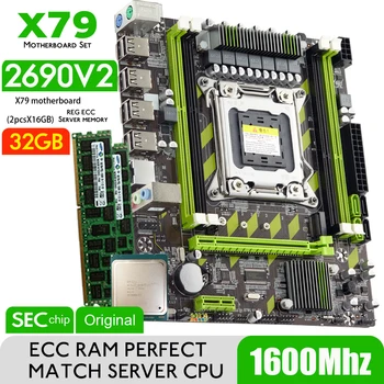 Atermiter X79 Alaplap XEON E5 2690 V2 2* 16 GB = 32 gb-os DDR3 12800 REG ECC RAM Memória Combo Kit Meghatározott NVME SATA Szerver