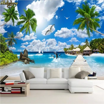 beibehang Egyéni seascape tájkép festmény kókusz fa tapéta a nappaliban TV háttér felújítási 3D tapéta