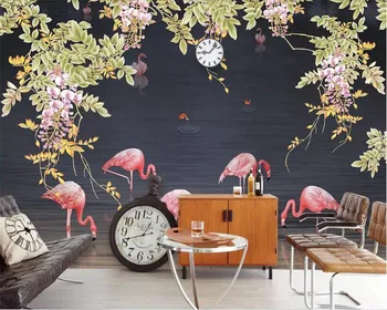 beibehang tapéta gyerekeknek szoba freskó 3dCustom fali matrica trópusi növény papagáj flamingo háttér fal 3d freskó háttérkép