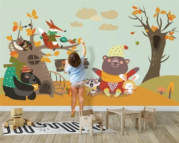 beibehang Egyéni személyiség cucc de parede 3d háttérkép, kézzel festett akvarell ház nagy fa gyermek hálószoba háttere
