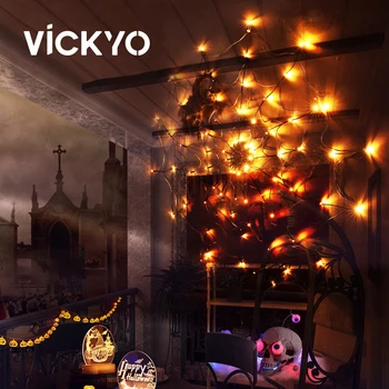 VICKYO 2023 Új Halloween Karácsonyi Dekoráció Pókháló a Narancs Fény Girland String Lámpa Beltéri Kültéri Ünnepi Világítás