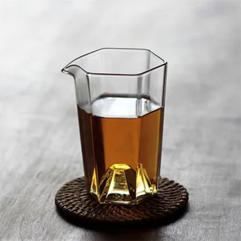 Japán stílusú Hatszögletű Homorú Alsó Üveg Tea Dobó Kupa Fair Chahai kung-fu Tea Csésze Teás Készlet Tartozékok Teaware