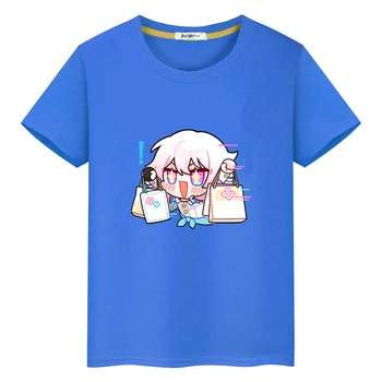 Honkai Csillag Vasúti Március 7. T-shirt Fiúk, Lányok, Gyerekek Pólók Rövid Ujjú, 100% Pamut Póló-ing Aranyos Rajzfilm Nyomtatási Tshirts