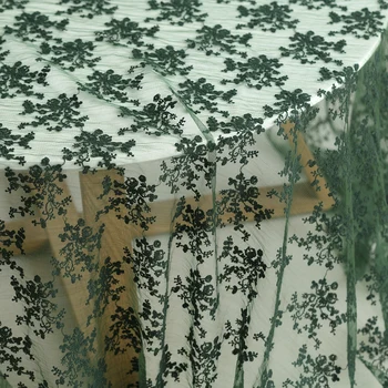Sötét zöld háló Virágokkal Hímzett Csipke Anyagból DIY Esküvői Ruha Kiegészítők, Szélessége 135cm 1Yard