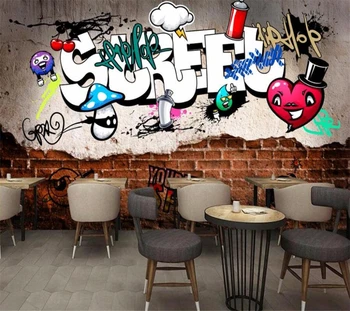 wellyu Egyéni háttérkép, 3d falfestmények обои Európai retro utca graffiti téglafal törött háttérkép ktv kanapé háttér tapéta