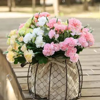 Mesterséges Virágos Selyem Virágok Szép Szemet gyönyörködtető Vibráló Szegfű Csokor, Szárral együtt Elhagyja a Feleségét