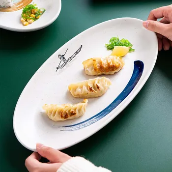 Japán stílusú nagy kreatív párolt hal lemez háztartási ovális kerámia tányér hal tányér étel új nettó piros tányér