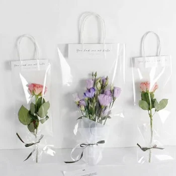 Hosszú Tote PVC 3 méretben Világos Táska Csokor Virág Zsákoló Hordozható Átlátszó Ajándék Táskák Helymegosztást Csomagolás Virágos Dekoráció