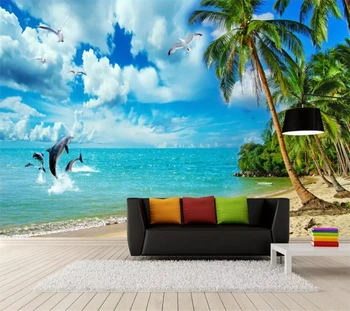 beibehang Egyéni háttérkép, 3d freskó modern minimalista szerelem friss tengeri táj strand kókusz cucc de parede háttér tapéta