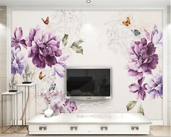 beibehang 3d freskó Tapéta tekercs gyönyörű akvarell madár lila virág tapéta Haza belső tapéta a falakon tekercsben