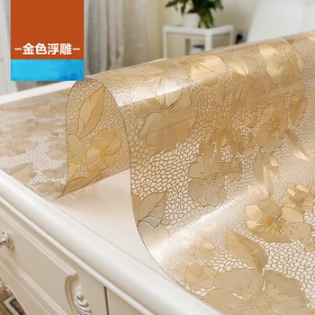Napfürdő dohányzóasztal Mat Terítő Európai Téglalap alakú PVC, Vízálló Arany Puha Fél Üveg Asztal Dekoráció Egyedi
