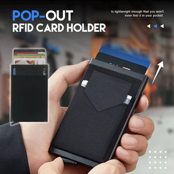 Unisex Férfi Vékony Alumínium Tárca A Rugalmasság Vissza Tok ID Hitelkártya Birtokos Mini RFID Tárca Automatikus Név Bank Kártya Esetében