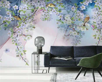 beibehang Szabott táj, kézzel festett virágok, madarak fény luxus kanapé háttér hálószoba gyermekek háttérkép papier peint
