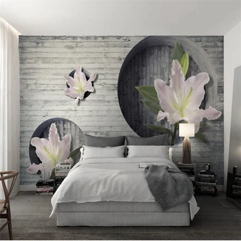 beibehang Három - dimenziós tégla fal lily virág TV hátteret rendelésre készült nagyméretű freskók selyem selyem tapéta