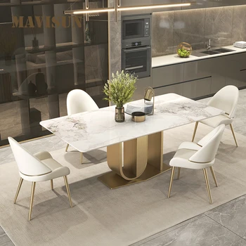 Tervező 2022 Új Fényes Lappal Étkező Asztal Fény Luxus Modern Minimalista High-end Étterem Haza Téglalap alakú Mable Táblázat