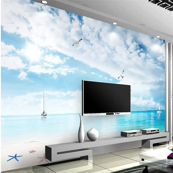 wellyu tapéta a falakon 3 d Kék ég, fehér felhők beach view 3D-s TV fali saját háttérképet cucc de parede para liter