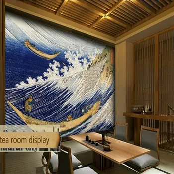 Japán Ukiyo-e Kanagawa Szörfözés Fotó Tapéta 3D Sushi Étterem, teázó Ipari Háttér Dekoráció Falra Papír 3D