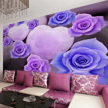 beibehang Nagy falfestmény, nappali, hálószoba, kanapé, TV háttérképet Új Lila Rózsa Egyéni méretű papírt de parede