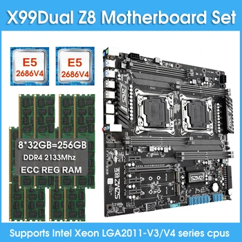 X99 Kettős Z8 Dotherboard KÉSZLET 2db XEON E5 2686 V4 Processzor, 8*32 gb=256 gb-os ddr4 2133mhz REG ECC RAM