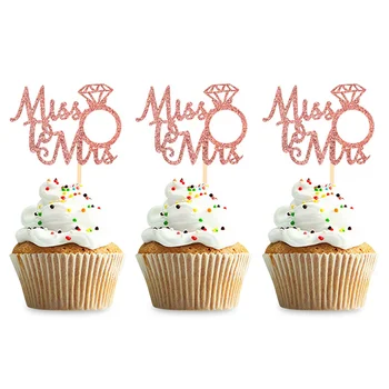 12/24pcs Miss Mrs Cupcake Toplisták Gyémánt Gyűrű Sütemények Topper az Esküvő lánybúcsú Lánybúcsú Tyúk Fél Torta Dekoráció
