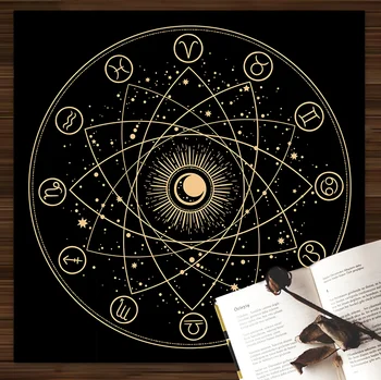 Lakberendezés Terítő Misztikus Jóslás, Horoszkóp, Tarot Terítő Oltárterítő Pogány Óra Inga Boszorkányság Oracle Szoba