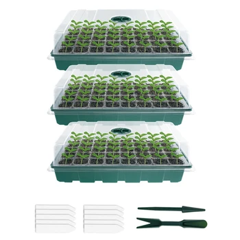 6X Üvegházhatást okozó Vetőmagok Starter Csemete Tálcák Virág, Növény Csírázás Grow Box Óvoda Edények Üvegházi Kertészeti Fű Zöld