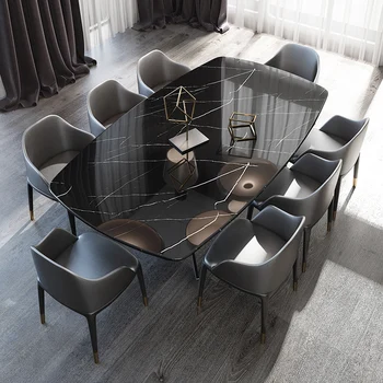 Új Skandináv Márvány, Téglalap alakú, tömörfa Étkező Asztal Szék Kombináció