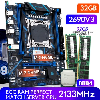 HUANANZHI QD4 X99 Alaplap Combo Kit Meghatározott XEON E5 2690 V3 2133MHz 32GB (2*16G) DDR4 REG ECC Memória NVME NGFF USB 3.0