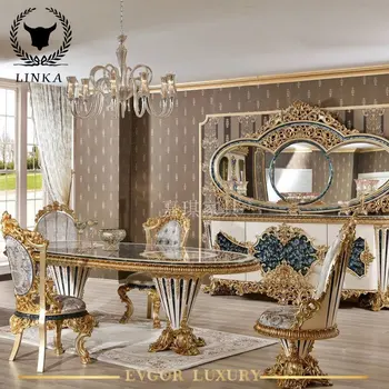 Egyéni francia Palota, Villa Étkező Asztal, Szék Kombináció Európai Luxus Tömör Fából Faragott High-end Bútorok