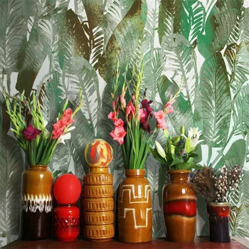 Délkelet-Ázsiai zöld növény, útifű levél háttérkép Északi nappali, hálószoba, vendéglátó parasztház háttér tapéta