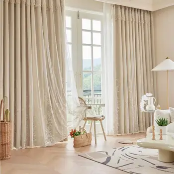 Francia Fény Luxus Hímzés Hálószoba Modern kétrétegű Függönyt Hálószoba Esküvői Függönyök Nappali Étkező