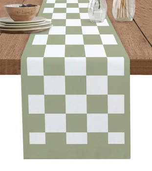 A fű Zöld Négyzet Rács Vászon asztali futó Konyha Asztal Dekoráció Újrafelhasználható Táblázat Futárok, Étkező Asztal Esküvő Dekoráció