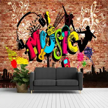 Régi téglafal trend utca rajzfilm graffiti rock city music nappali, hálószoba, egyedi öntapadós tapéta freskó