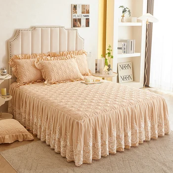 Pamut Steppelt ágytakaró a Lap Csipke Fodros Ágynemű Csepp Ágytakarók Sűrűsödik Lélegző Queen-Size Ágy, Ágynemű Matrac Fedő