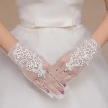 2019 Gyönyörű, Fehér Csipke Teljes Ujj Rövid Menyasszony, Esküvői Kesztyű, Esküvői Kiegészítők, Esküvői Bál Este