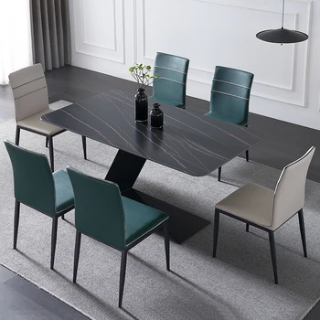 Rock étkező asztal Modern, egyszerű, matt olasz minimalista luxus háztartási méretű téglalap alakú asztal, meg a szék kombináció