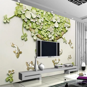 wellyu saját háttérképet cucc de parede 3d fotó falfestmények dombornyomott egyszerű lóhere falfestmény, nappali, TV háttér wal papír freskó