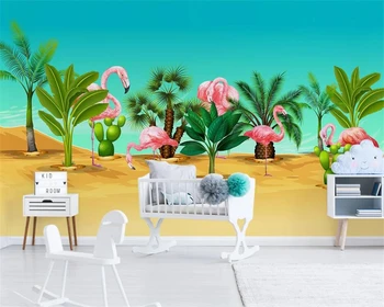 beibehang 3d háttérkép Modern minimalista divat kézzel rajzolt trópusi növények flamingo Skandináv stílus háttér falon festmény
